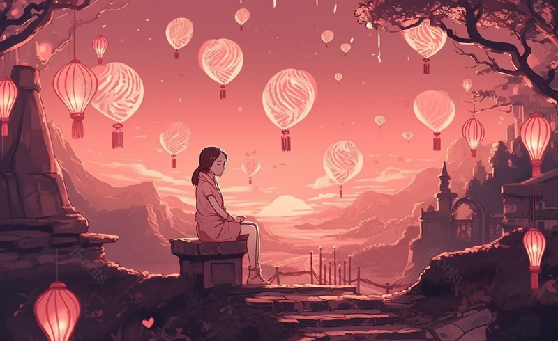 古风卡通风格小清新女孩等人插画海报背景,插画/手绘图,插画/手绘图库,插画/手绘图下载,插画/手绘